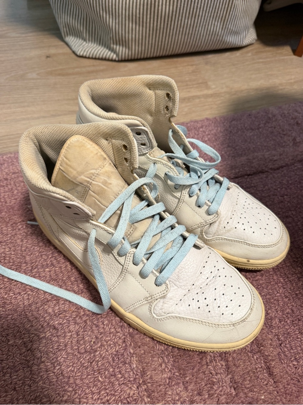 Jordan High-Top Sneakers in White, Cream & Light Blue